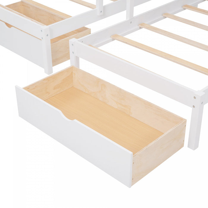Claire Solid Wood Twin Triple Bunk Bed With Drawers And Guardrails - White 