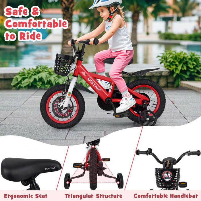 Costway 12" Kid's Bike For 3-4 With Height-adjustable Handlebar & Saddle Handbrake Red