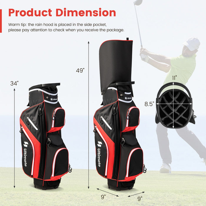 Costway Lightweight Golf Cart Bag With 14 Way Top Dividers 9 Pockets Rain Hood Cooler Bag