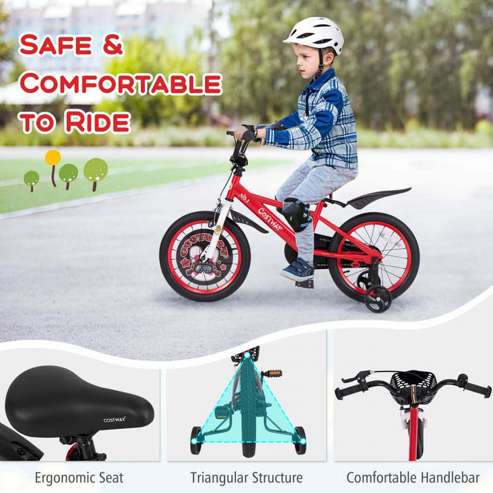 Costway 16" Kid's Bike For 4-7 With Height-adjustable Handlebar & Saddle Handbrake Red