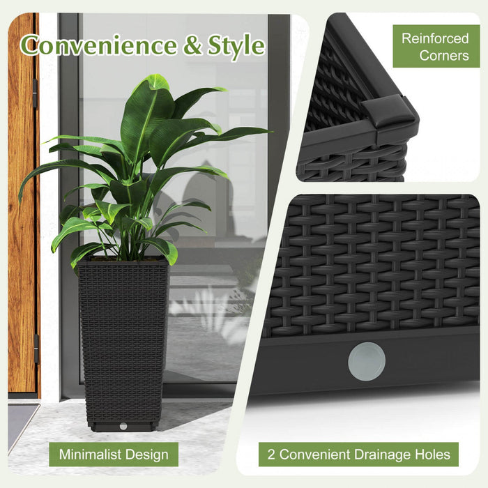 Costway 23" Tall Planters Set Of 2 Rattan Wicker Plant Pot Self-watering Tree Pot Black
