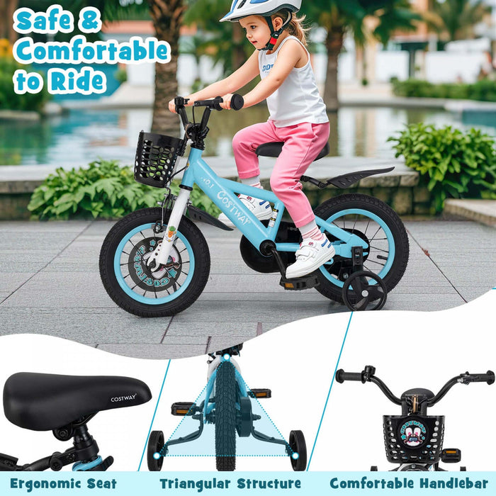 Costway 12" Kid's Bike For 3-4 With Height-adjustable Handlebar & Saddle Handbrake Blue