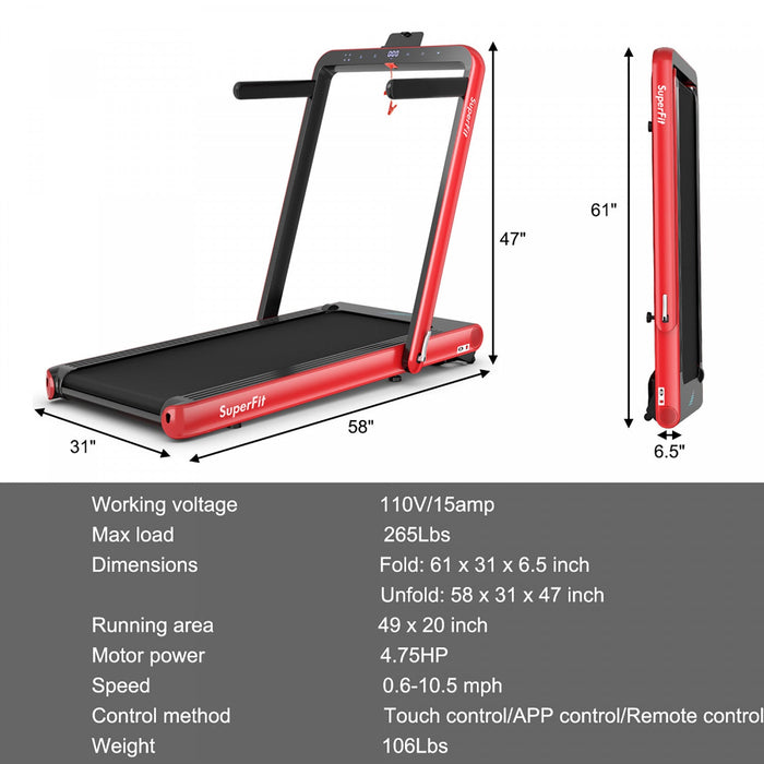 Superfit 4.75hp 2 In 1 Folding Treadmill W/remote App Control