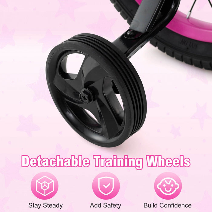 Costway 18" Kid's Bike With Training Wheels Adjustable Handlebar & Seat Handbrake Pink