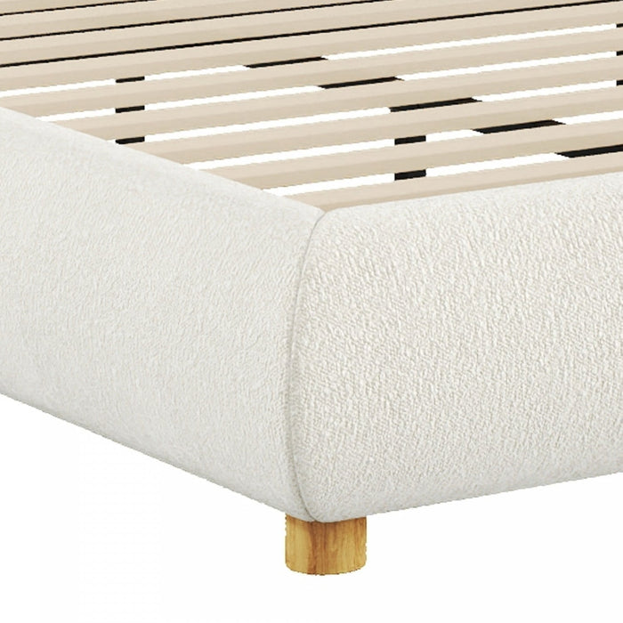 Harold Platform Bed with Boucle Upholstered Round Curved Headboard and Low-Profile Frame,King Size,White King Bed  