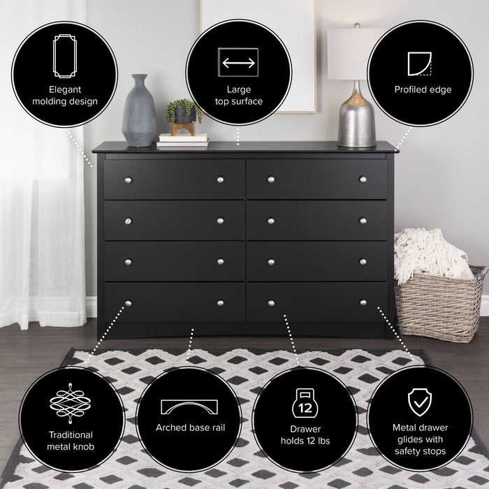 Jade 8-Drawer Dresser - Black