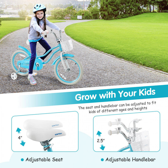 Prorider 18" Kids Bike Toddler Bicycle With Training Wheel Kickstand For 4-8 Years Blue