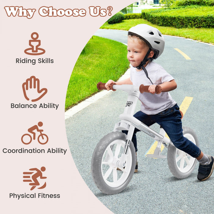 Honeyjoy 12" Balance Bike 2 Wheels Children's Bicycle With Adjustable Seat White