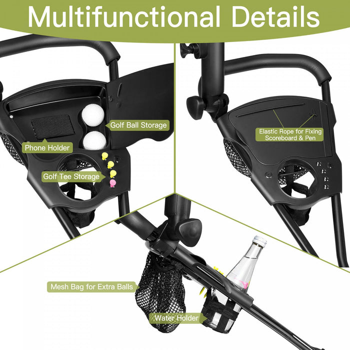 Costway Foldable 3 Wheel Golf Pull Push Cart Trolley Scorecard Drink Holder Mesh Bag