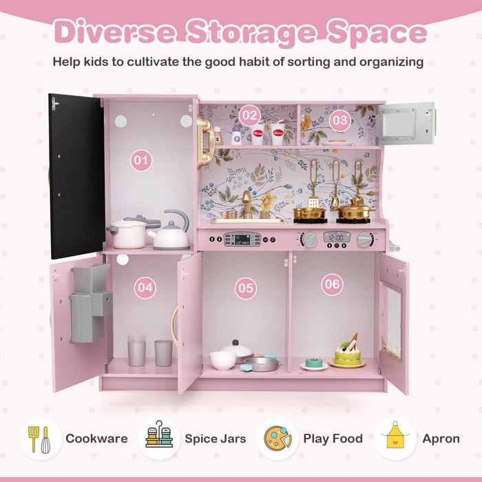 Costway Kid's Pretend Play Kitchen Toddler Kitchen Playset With Blackboard Light Pink