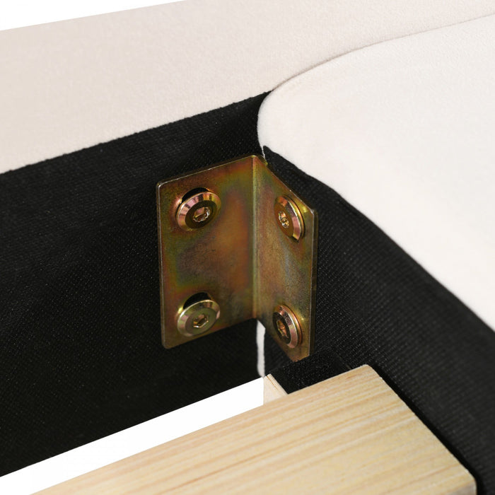 Lily Velvet Upholstered Grounded Bed with Desk and Stool,Queen Size,Beige Queen Bed  