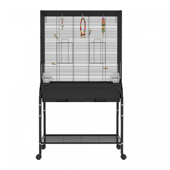 Pawhut 51\" Bird Cage For Budgies Canaries Finches Lovebirds Parakeets With Rolling Stand, Toys, Blac
