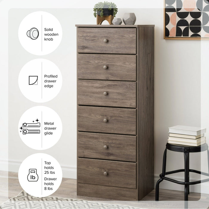 Astrid 6-Drawer Tall Chest - Drifted Grey