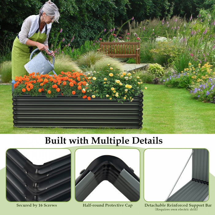 Costway 2 Pcs Galvanized Raised Garden Bed Outdoor Planter Box Firewood Rack Log Holder