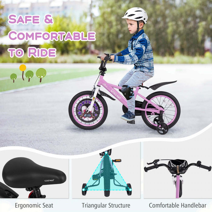 Costway 16" Kid's Bike For 4-7 With Height-adjustable Handlebar & Saddle Handbrake Purple