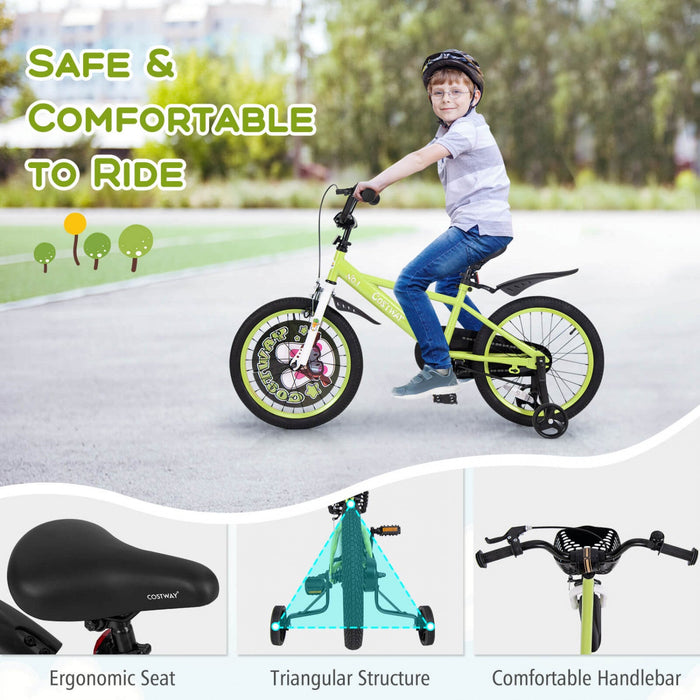 Costway 18" Kid's Bike For 4-8 With Height-adjustable Handlebar & Saddle Handbrake Green