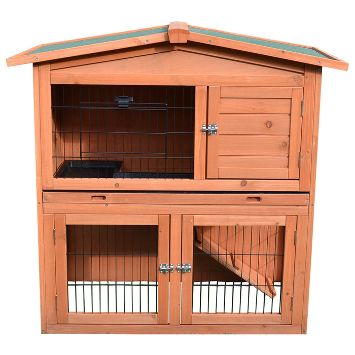 Pawhut 2 Tier Rabbit Hutch Guinea Pig Hutch Ferret Cage With Ramp Slide Out Tray For Indoor Outdoor 