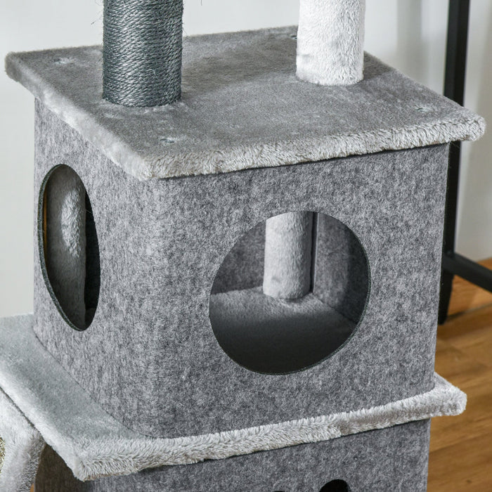 Pawhut 89\"-100\" Floor To Ceiling Cat Tree 6-tier Cat Climbing Tower Adjustable High With Scratching 