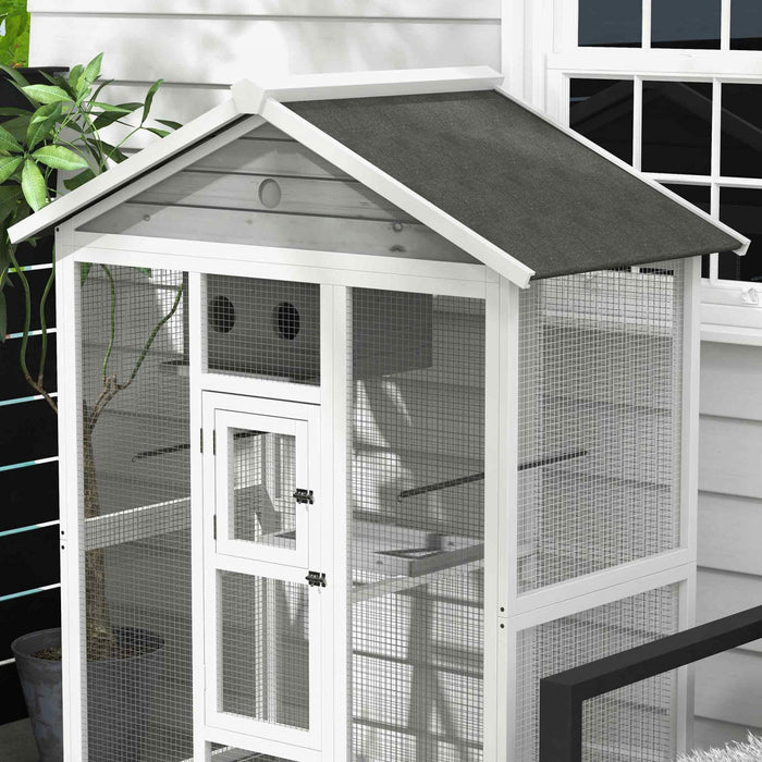 Pawhut 65\" Bird Cage Large Wooden Aviary For Canary With Standing Pole Nest Slide-out Tray, For Indo