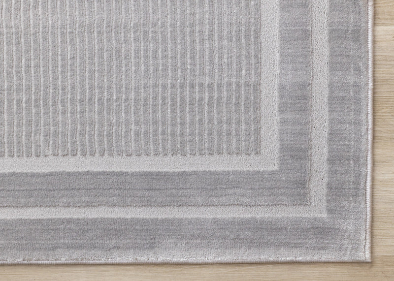 Ellie High-Low Textured Soft Polyester Grey Border Area Rug - 5'3\" x 7'7\"