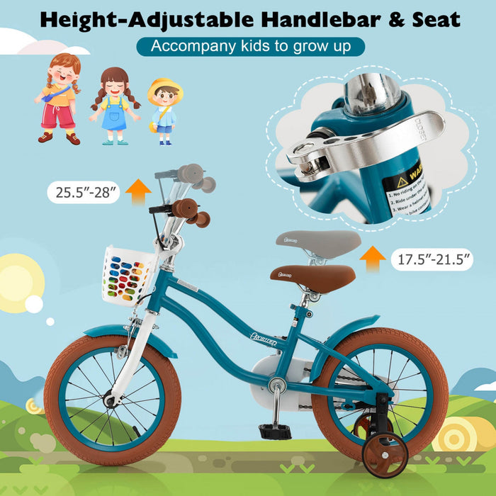 Costway 12" Kid's Bike With Removable Training Wheels & Basket For 3-4 Years Old Turquoise