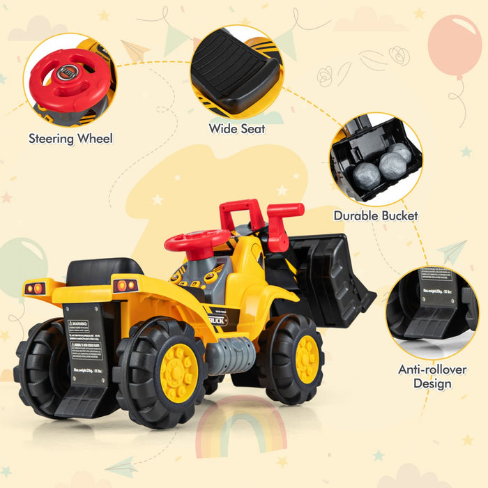 Costway Kids Ride On Excavator With Realistic Sound Effects Big Bucket 3 Toy Stones Helmet