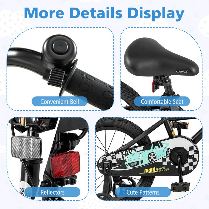 Costway 16" Kids Training Bike With Removable Training Wheels Pneumatic Tires Black