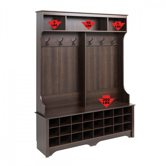 Hall Tree with 24 Shoe Cubbies - Espresso