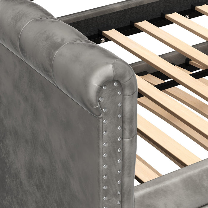 Sophia Tufted Design Upholstered Daybed with Trundle and Comfortable Backrest,Grey  