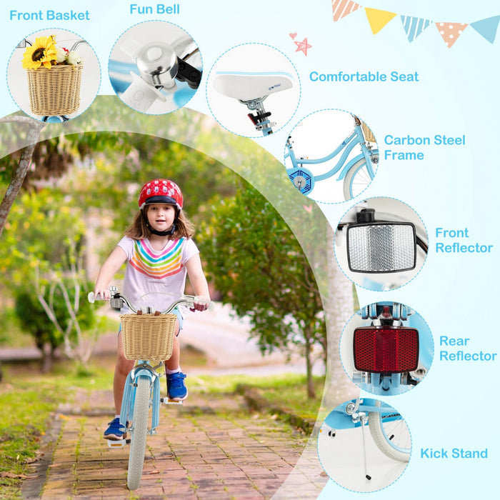 Costway 18" Kid's Bike With Training Wheels Adjustable Handlebar Seat Handbrake Blue