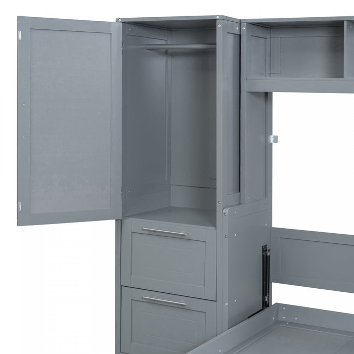 Dennis Engineered Wood Full Murphy Bed With Shelves And Drawers - Grey 
