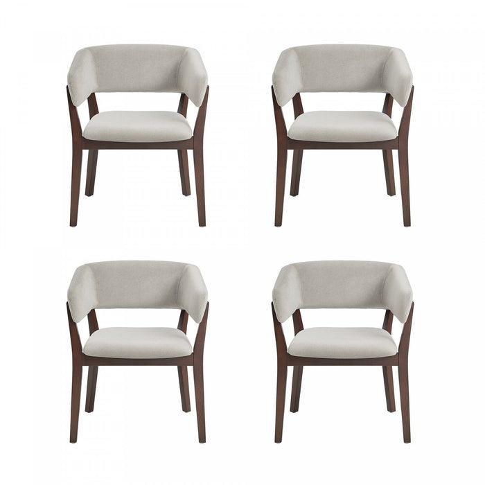 Blake Modern Faux Mohair Wood Armchair in Greige - Set of 4 Dining Chair 