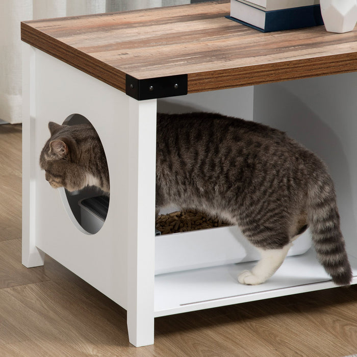 Pawhut Cat Litter Box Enclosure With Sliding Door, Cat Washroom Storage Bench With Cat Hole, Indoor 
