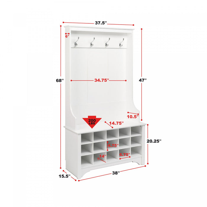 Hall Tree with Shoe Storage - White