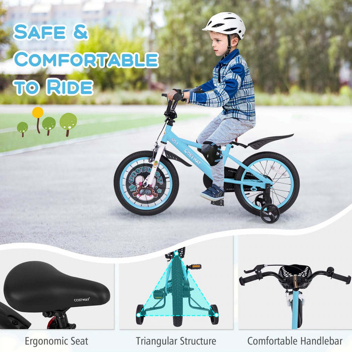16" Kid's Bike For 4-7 With Height-adjustable Handlebar & Saddle Handbrake Blue