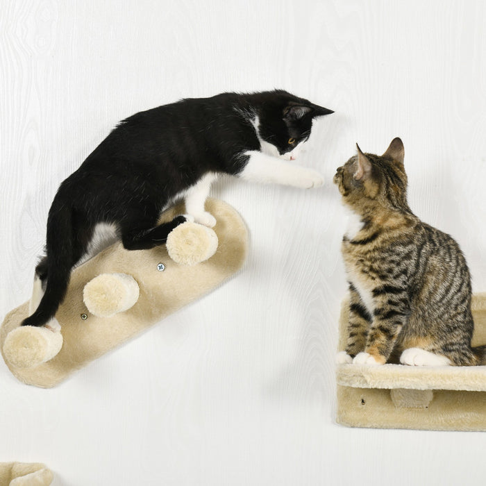 Pawhut Cat Wall Climber With Hammock, Scratching Post, 3 Steps, Jumping Platforms, Cat Wall Shelves 