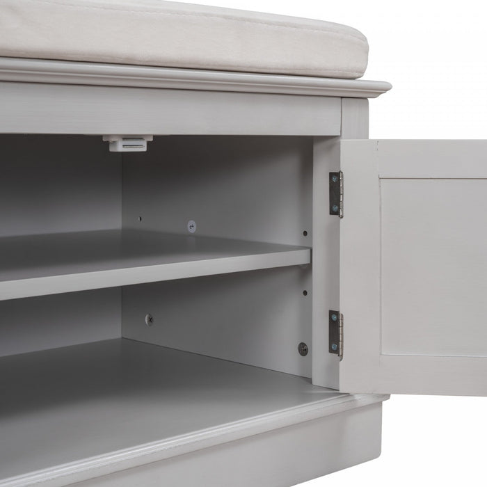 Daniel Solid Wood Storage Bench With 4-door Shoe Cabinet With Adjustable Shelves - Grey Wash 