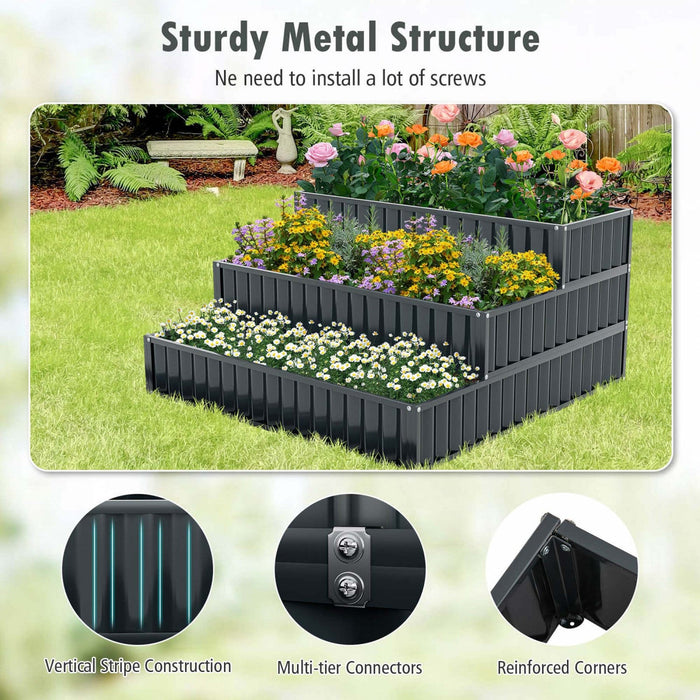 Costway 2 Pcs 3-tier Raised Garden Bed,47" X 47" X 24" Metal Outdoor Elevated Planter Box Black