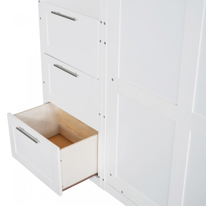 Angela Engineered Wood Murphy Wall Bed With Drawers And Shelves, Queen Size - White 