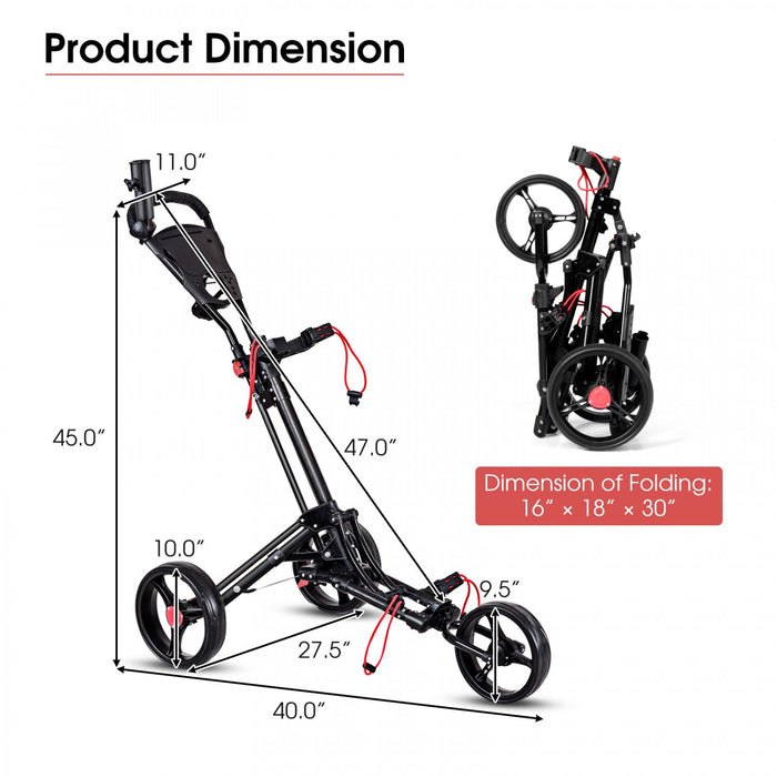Costway Foldable 3 Wheel Steel Golf Pull Push Cart Trolley Club W/ Umbrella Holder