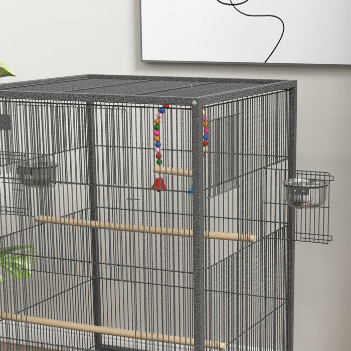 Pawhut 29\" Bird Cage With Rolling Stand For Parrots, Love Birds, And Finches, Large Bird Cage With C