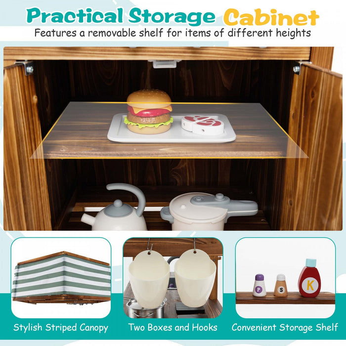 Costway Wooden Mud Kitchen With Chalkboard, Stoves, Removable Sink & Accessories Natural