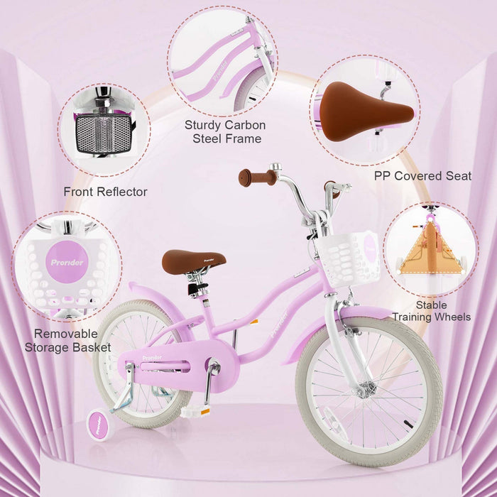Costway 18" Kids Bike Toddler Bicycle Withtraining Wheel Kickstand For 4-8 Years Purple