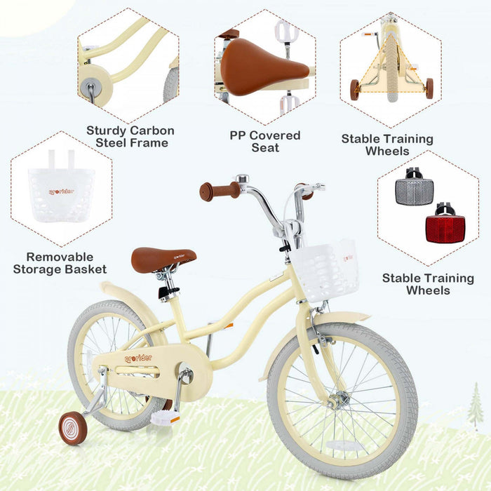 Prorider 18" Kids Bike Toddler Bicycle With Training Wheel Kickstand For 4-8 Years Beige