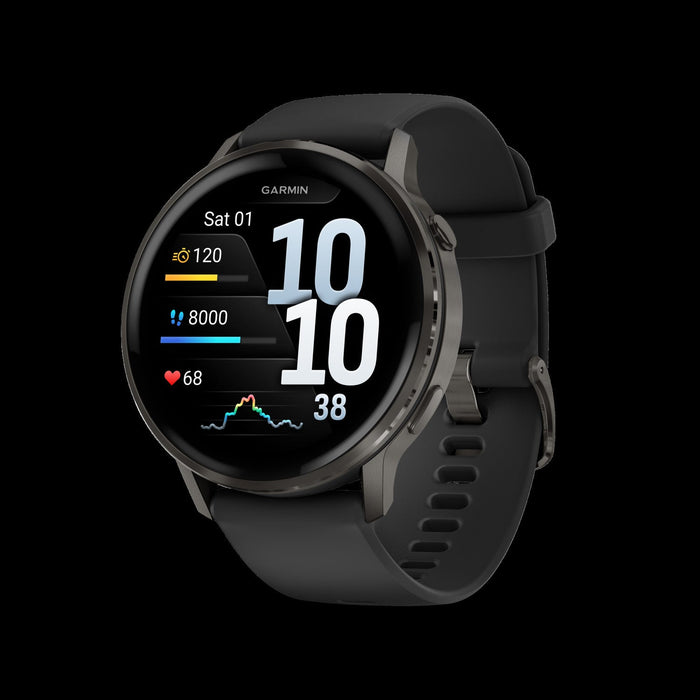 Garmin Venu 4 45mm Slate Leather Durable Smartwatch - Navigation Wearable, Advanced Routing, Weather Reminders, Training Insights, Auto Lap