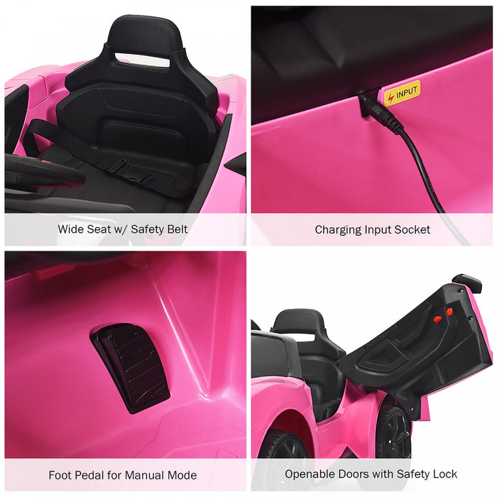 Costway 12v Kids Ride On Car 2.4g Rc Electric Vehicle W/ Lights Mp3 Openable Doors Pink