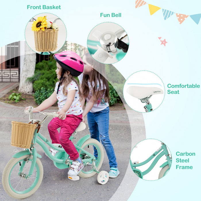 Prorider 14" Kid's Bike With Training Wheels Adjustable Handlebar Seat Handbrake Green