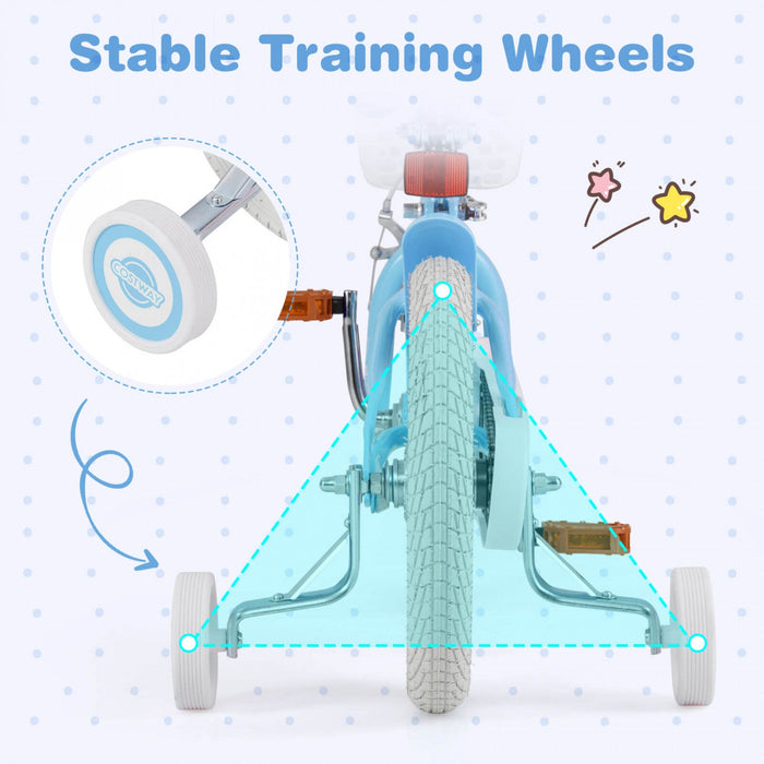 Costway 14" Kid's Bike With Removable Training Wheels & Basket For 3-5 Years Old Blue