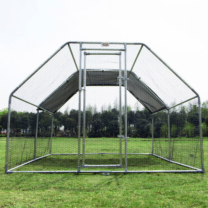 Pawhut 9.2' X 12.5' Metal Chicken Coop, Galvanized Walk-in Hen House, Poultry Cage Outdoor Backyard 