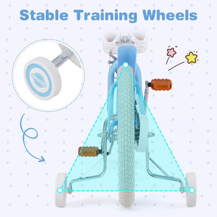 Costway 18" Kids Bike Toddler Bicycle With Training Wheel Kickstand For 4-8 Years Blue